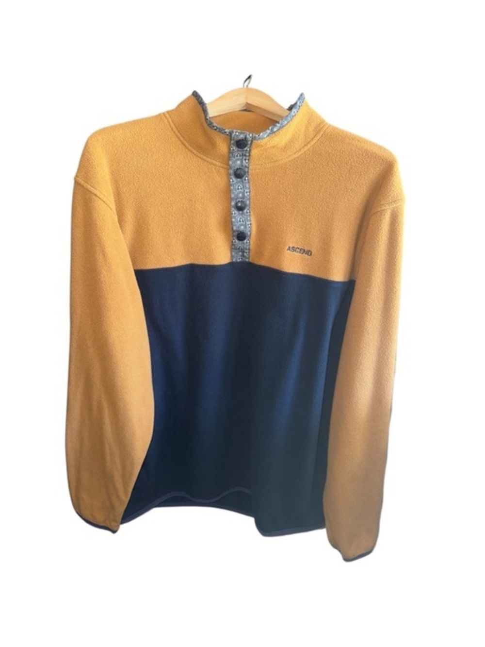 Ascend Two-Tone Tan and Navy 1/4 Zip Fleece Long Sleeve Pullover Sweater Size XL